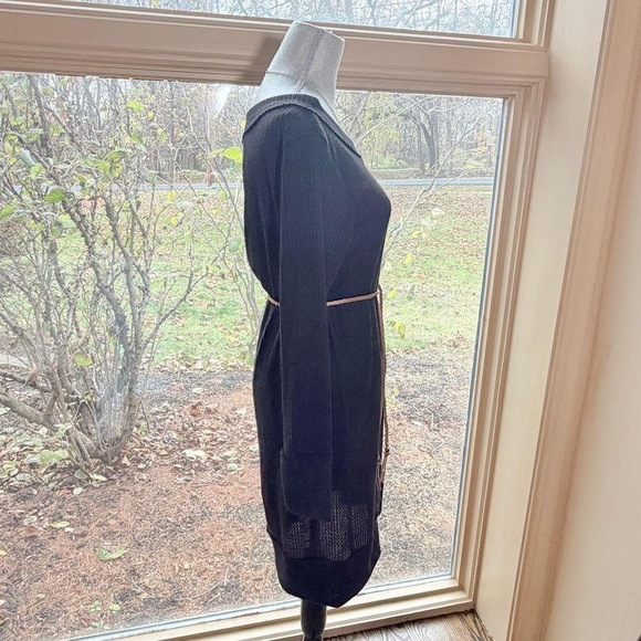 Blakeley Ava Waffle Knit Sweater dress knee length boat neck in Black - Picture 6 of 8